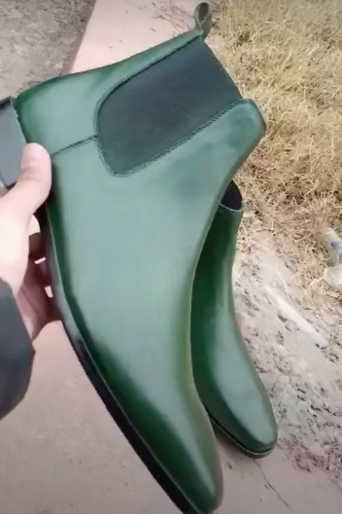 olive green chelsea boots mens