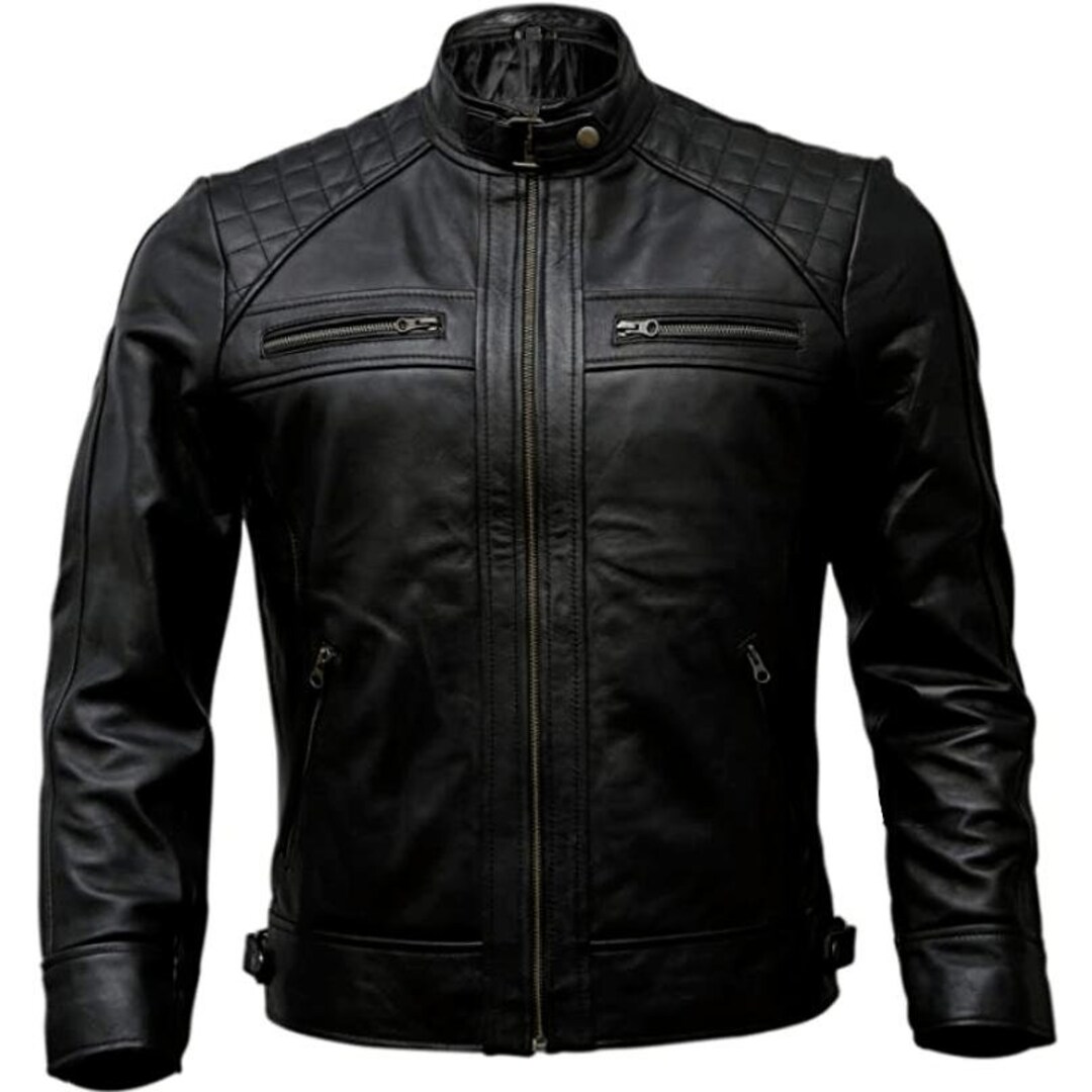 Vintage Black Leather Retro Moto Jacket for Men - Etsy