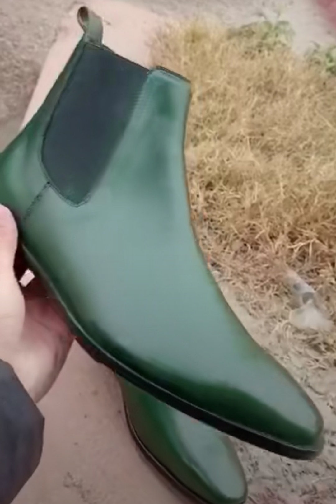 olive green chelsea boots mens