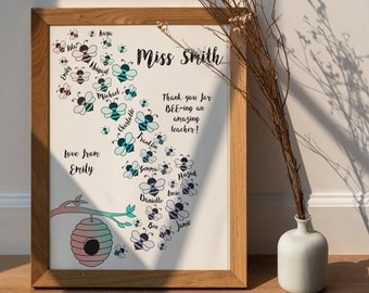Regalo de fin de año Pastel Rainbow Bees Personalizable A4 Digital Imprimible Profesor Clase de agradecimiento Regalo Regalo de graduación