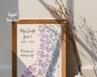Regalo de fin de año en forma de mariposa, personalizable, tamaño A4, imprimible digitalmente, regalo de agradecimiento para profesores.