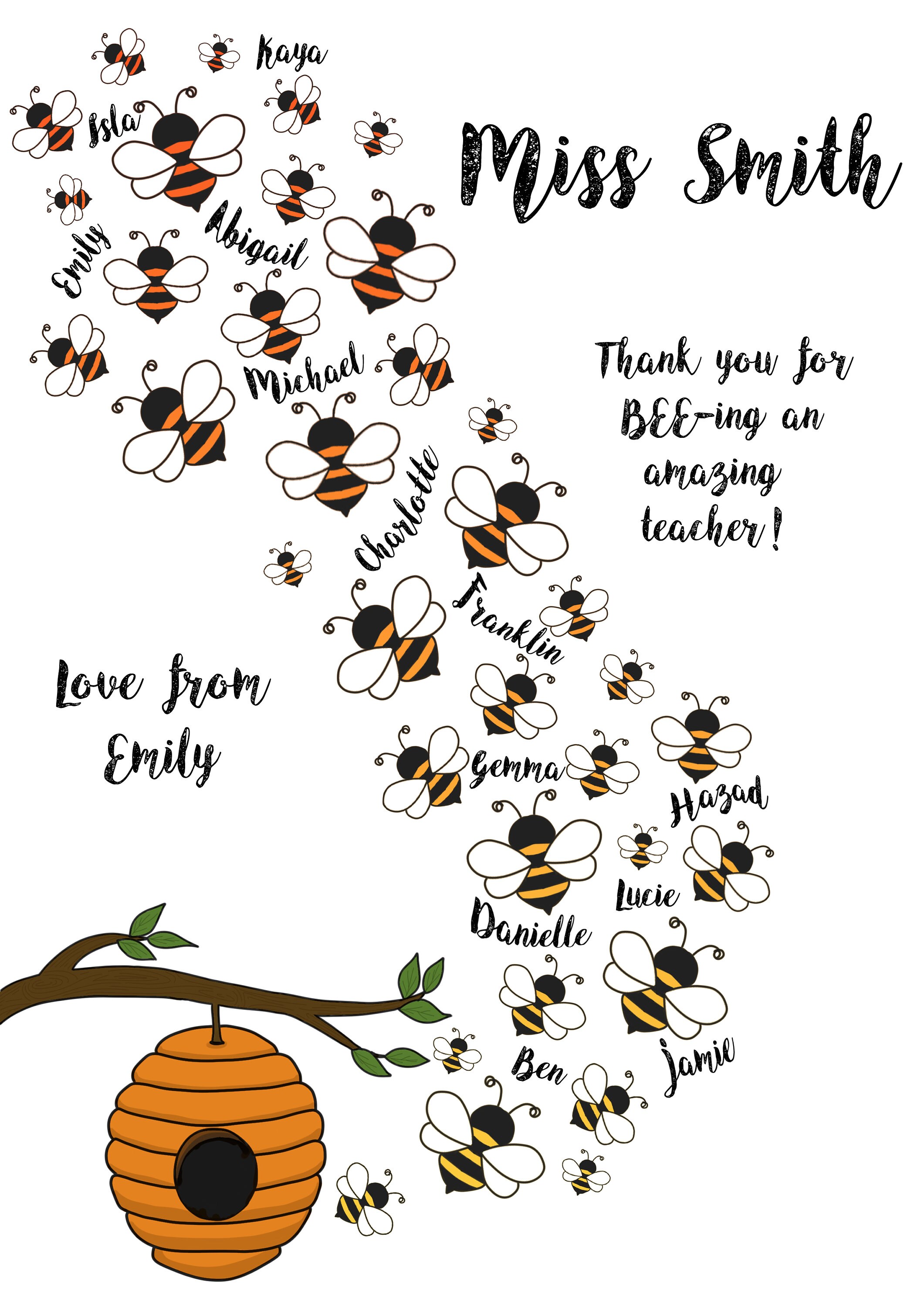 End of Year Gift Bees Customizable A4 Digital Printable Teacher ...