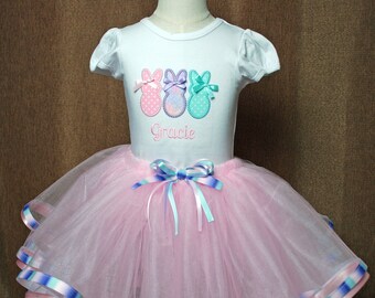 Girls Easter outfit tutu with embroidered bunny top