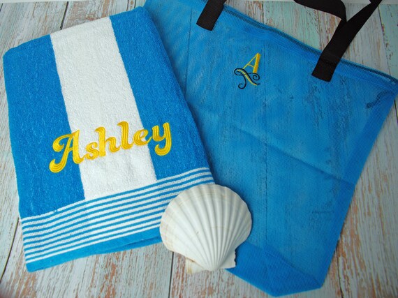 Personalized beach towel and on sale tote