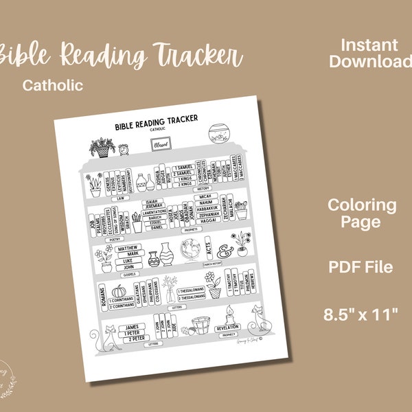 Bible Reading Tracker, Books of the Bible, Bible Tracker, Coloring Page, Bible Reading Plan, Bible Reading Log, Catholic, Bible Bookshelf