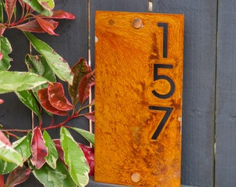 Numéro de maison en acier corten rouillé | Numéro de maison moderne | Plaque de numéro de maison | Plaque en métal rouillé | Plaque de maison