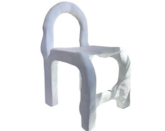 Handcrafted Biomorphic Plaster Chair: Waxed Stone Finish, Sculptural Design