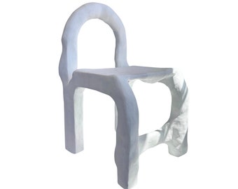 Statement or Dining Chair in White Plaster, Biomorphic Line by Studio Chora, Handcrafted and One-Of-A-Kind, Organic Waxed Stone, In Stock