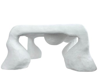 Handcrafted Coffee Table, Functional Home Sculpture by Studio Chora, Organic Modernism in White Gypsum Plaster, In Stock & One-of-a-kind