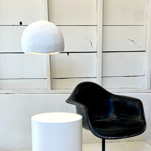 Handcrafted Biomorphic Pendant Light | 12-22&quot; Large Wide-Mouth Fixture | White Limestone | Made-To-Order by Studio Chora