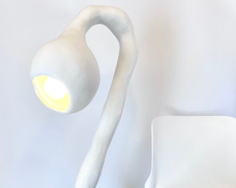 Biomorphic Standing Floor Lamp N.3, Studio Chora, White Plaster Stone, In Stock