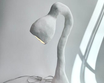 Biomorphic Line by Studio Chora, Large Handmade Table Lamp, White Limestone, In Stock