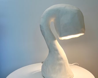 Space Invader Line by Studio Chora, Handmade Table Lamp, White Stone, In Stock