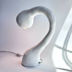 BIOMORPHIC Table Lamp, Large Accent Lighting, Textured Gooseneck Plaster and Paper Light, Handmade Globe Fixture, White Organic Modernism image 5