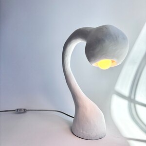 BIOMORPHIC Table Lamp, Large Accent Lighting, Textured Gooseneck Plaster and Paper Light, Handmade Globe Fixture, White Organic Modernism image 6