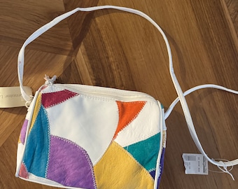 New White with patch sued leather purse