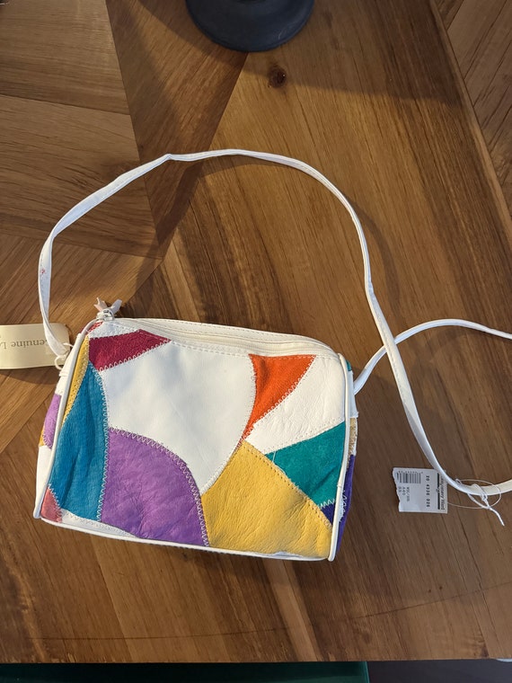 New White with patch sued leather purse