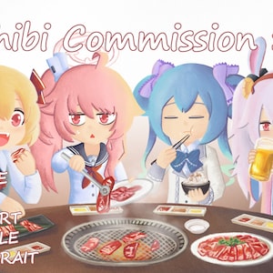 ちびカスタムアートコミッションクレヨンスタイル | お気に入りのアニメ、Vtuber、ファンアート、カップル、OCをかわいいちびアートスタイルに変えましょう