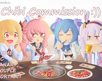 Stile pastello su commissione artistica personalizzata Chibi / trasforma il tuo anime, vtuber, fanart, coppia o OC preferiti nel simpatico stile artistico Chibi