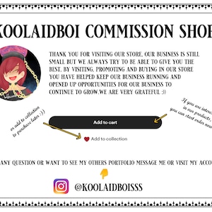 Pu&ograve; includere: Un'illustrazione digitale di un personaggio dei cartoni animati con i capelli rossi e una collana a catena d'oro. Il personaggio indossa un abito nero e rosso. L'immagine &egrave; una pubblicit&agrave; per un negozio di commissioni con il testo "KOOLAIDBOI COMMISSION SHOP" e "GRAZIE PER AVER VISITATO IL NOSTRO NEGOZIO, LA NOSTRA ATTIVIT&Agrave; &Egrave; ANCORA PICCOLA MA CERCHIAMO SEMPRE DI OFFRIRTI IL MEGLIO, VISITANDO, PROMUOVENDO E ACQUISTANDO NEL NOSTRO NEGOZIO HAI AIUTATO A MANTENERE LA NOSTRA ATTIVIT&Agrave; IN FUNZIONE E AD APRIRE OPPORTUNIT&Agrave; PER LA NOSTRA ATTIVIT&Agrave; PER CONTINUARE A CRESCERE. SIAMO MOLTO GRATIFICATI :))"