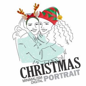 Personalisierte Weihnachtskarte mit Ihrem Porträt, personalisierte Weihnachtsgeschenk, Minimalistische Skizze vom Foto, One Line Art, Part Einladung, DIGITAL