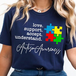 Conscientização sobre autismo Svg Png, Amor Apoio Aceitar Entender Camisa de quebra-cabeça Svg, Sublimação de fita azul, Design de professor de inclusão de necessidades especiais