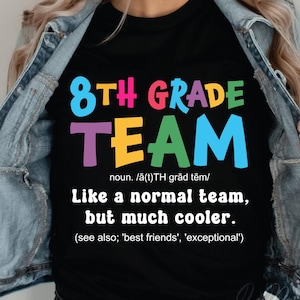 Svg de définition d'équipe de 8e année, Svg de professeur de huitième année, Svg d'équipe de notes, Svg de chemise de professeur de 8e année, Svg d'école, Cricut, Png pour sublimation
