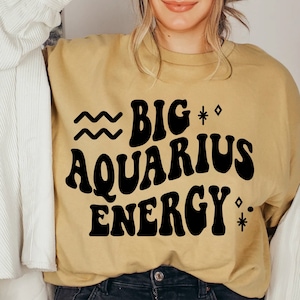 Big Aquarius Energy SVG, Svg du zodiaque, SVG tendance ondulé rétro, chemise d'anniversaire, conception de sublimation, fichiers de coupe numériques pour Cricut et Silhouette