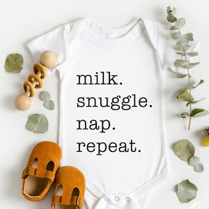 Melk lekker dutje herhalen Svg, baby Svg, babymeisje Svg, babyjongen Svg, Baby Onesie Svg, pasgeboren Svg, nieuwe Baby Svg, silhouet, gesneden bestand Cricut