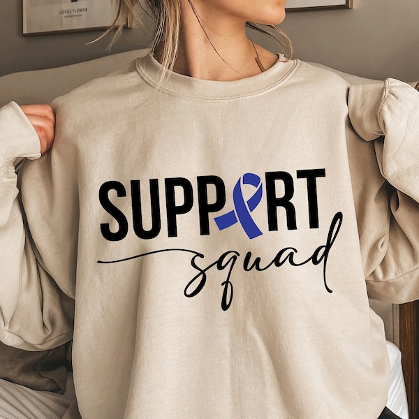 Support Squad Svg, Colorectal Cancer Awareness Svg, Dark Blue Ribbon Svg, Colon Cancer Rectal Cancer Svg, Cut File for Cricut, Silhouette