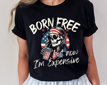 Nací libre pero ahora soy caro PNG, 4 de julio Png, Esqueleto divertido, 4 de julio Png, Día de la Independencia de América Retro, Sublimación