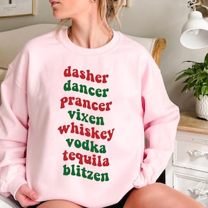 Dasher Dancer Prancer Vixen Whisky Tequila Vodka Blitzen Svg, Natale divertente SVG, PNG di Natale retrò, Sublimazione delle vacanze, Svg, Png, Eps