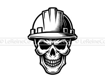Skull with Hard Hat Svg, Construction Worker Clipart, Engineer Svg, Safety Helmet Sublimation, Cricut, Contractor Gift Svg, Skeleton Art