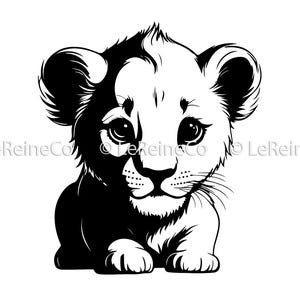Baby Lion Clipart, Cute Lion Vector Image, Baby Animal Vector, Lion Silhouette, Sublimation Design, Lion Cut File, Svg Png Eps Dxf