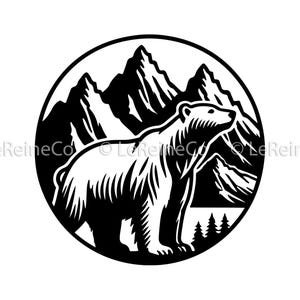 Mountain Bear Svg, Scene Clipart, Bear Silhouette Svg, Wilderness Cricut File, Sublimation Png, Outdoor Adventure Svg, Wildlife Art