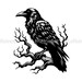 Raven on Tree Branch Vector Image, Raven Clipart Silhouette Vector ...