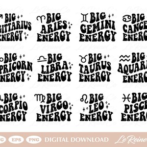 Zodiac BUNDLE, Big Energy svg, Retro, Astrologie svg, trendige svg, wellig, Cricut, Sublimation, Instant Download