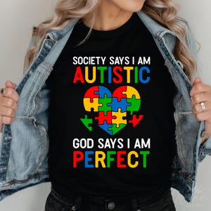 Autismo Cristão Svg Png, A Sociedade Diz Autista Deus Diz Design De Camisa Perfeito, Quebra-cabeça Coração Fé Svg, Arquivo De Sublimação De Conscientização De Abril