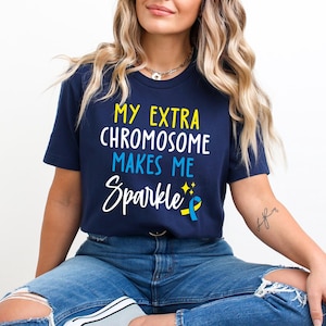 My Extra Chromosome Makes Me Sparkle SVG, syndroom van Down PNG, speciale behoeften Cricut SVG, Sparkle-sublimatie, bewustzijnslint blauw geel