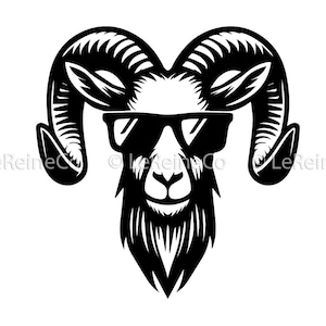 Goat with Sunglasses Svg, Cool Goat Head Clipart, Mountain Goat Svg, Animal svg, Funny Svg, Silhouette Dxf File, Png Eps, Vector