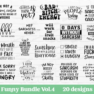 Funny Bundle Vol.4, Funny Quotes Svg, 20 Designs, Sarcastic Bundle, Sayings Svg Png, Instant Download