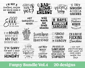Funny Bundle Vol.4, Funny Quotes Svg, 20 Designs, Sarcastic Bundle, Sayings Svg Png, Instant Download