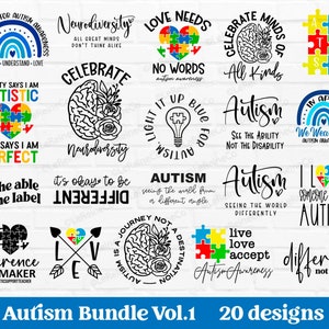 Autism Bundle Svg, 20 Autism Awareness, Be Kind Svg, Autism Ribbon Svg, Puzzle Svg, Neurodiversity, Autism Mom Svg Files For Cricut, PNG