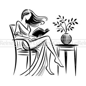 Vrouw leest boek Svg, meisje lezing Clipart, bibliothecaris Svg, boekenliefhebber sublimatie Png, lezing Shirt Svg, Cricut-bestand, boekenwurm kunst
