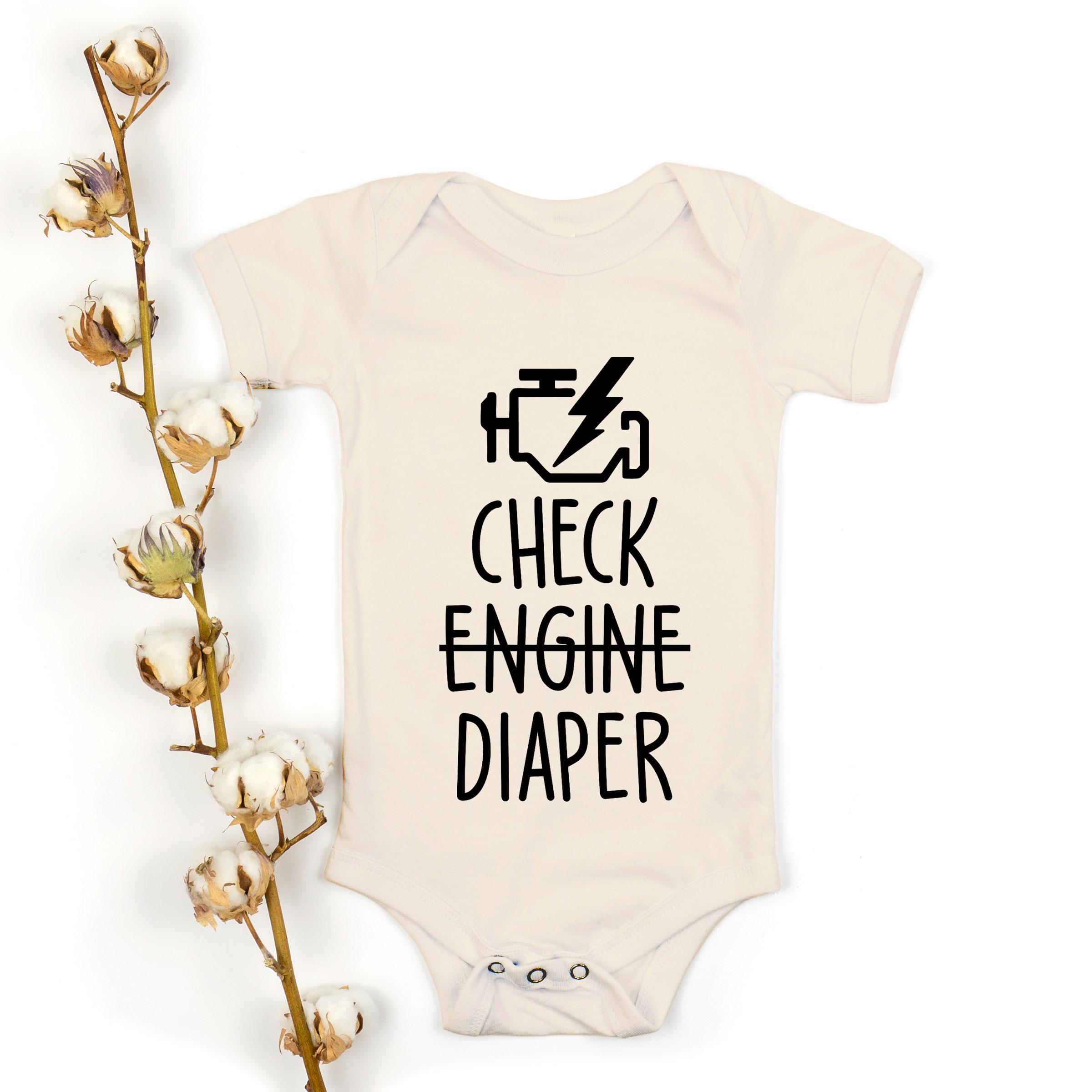 Check Engine Diaper Svg Png, Funny Car Baby Bodysuit Svg, Auto Mechanic Dad Baby Shirt Svg, Diaper Change Humor Svg for Cricut