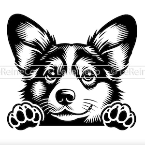 覗くコーギー SVG、犬種のクリップアート、クリカット用コーギー愛好家 SVG、昇華 PNG、かわいい犬のクリップアート、コーギーアートデザイン、犬のシルエット