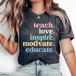 Leren liefde inspireren Svg, motiveren opvoeden Png, leraar waardering Cricut Svg, positieve offerte sublimatie, pastel leraar shirt Design
