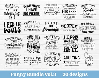 Funny Quotes SVG Bundle, Sarcastic Sayings, 20 Designs (Digital Download)