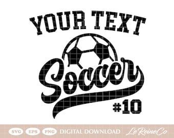 Anpassad fotbolls-svg, anpassat fotbollsnamn, fotbollströja-svg, fotbollslag-svg png eps, Cricut-klippfil, sublimering