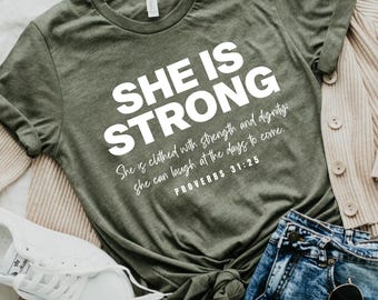 She Is Strong Proverbs 31:25 Svg Png, Bible Verse Svg for Women, Christian Strength Svg Png, Inspirational Faith Svg for Cricut